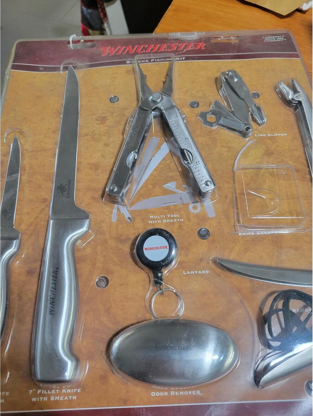 Winchester 8-Piece Fishing Kit with Fillet Knives, Multi-Tool and no sharpener
